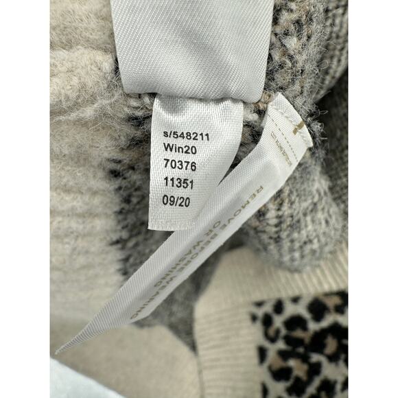 LOFT Sweater Women SMALL Cream Leopard Print Open Knit Wool Blend Cardigan - Picture 8 of 10